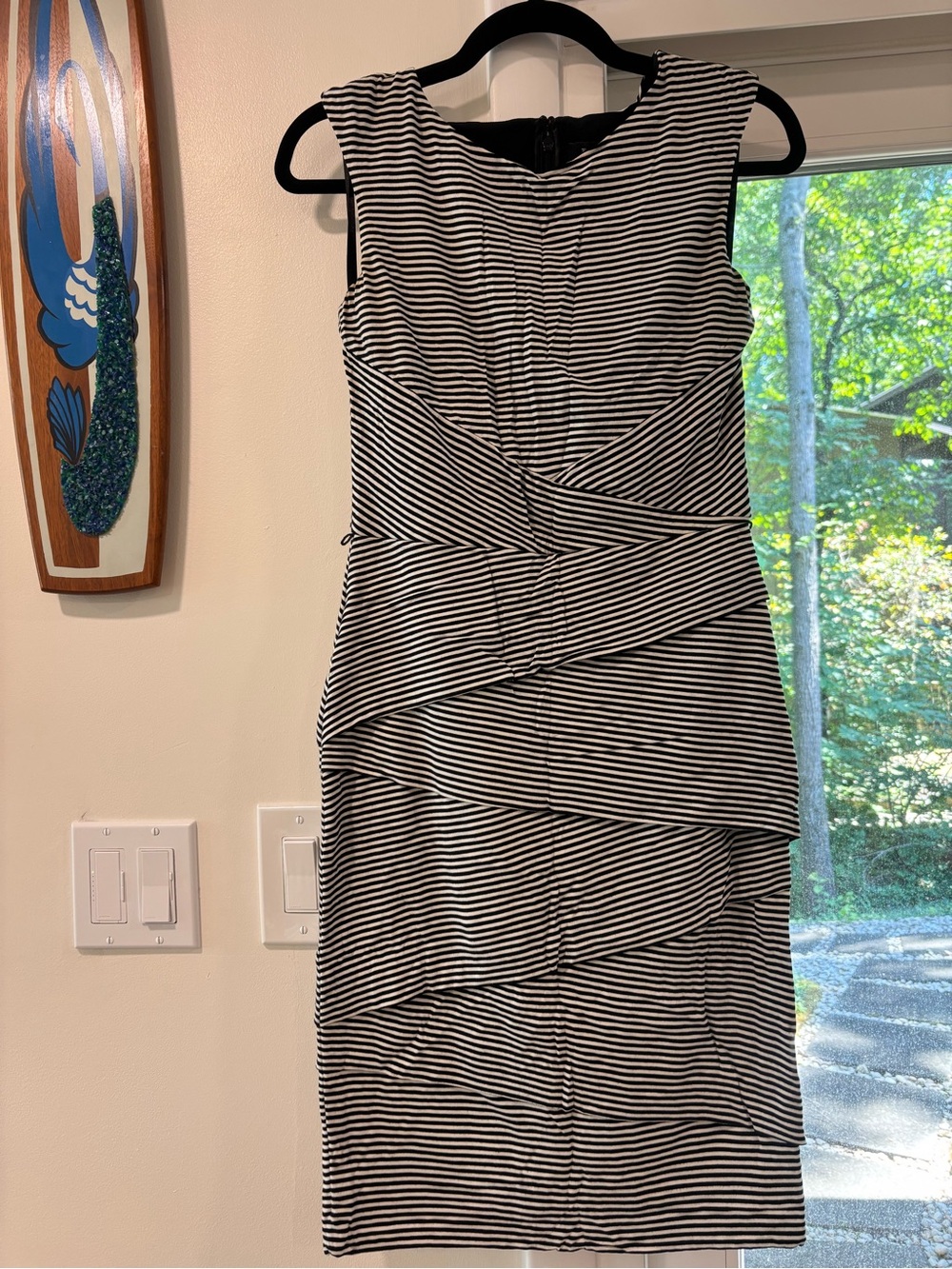 White House Black Market Black and White Striped Midi Slimming Sheath Dress